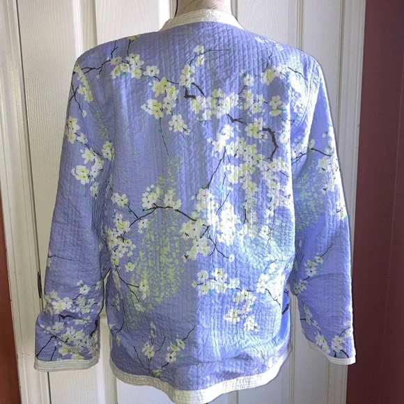 Cherry Blossom Quilted Reversible Eyelet Light Jacket Cotton Large by Appleseeds - Picture 5 of 11